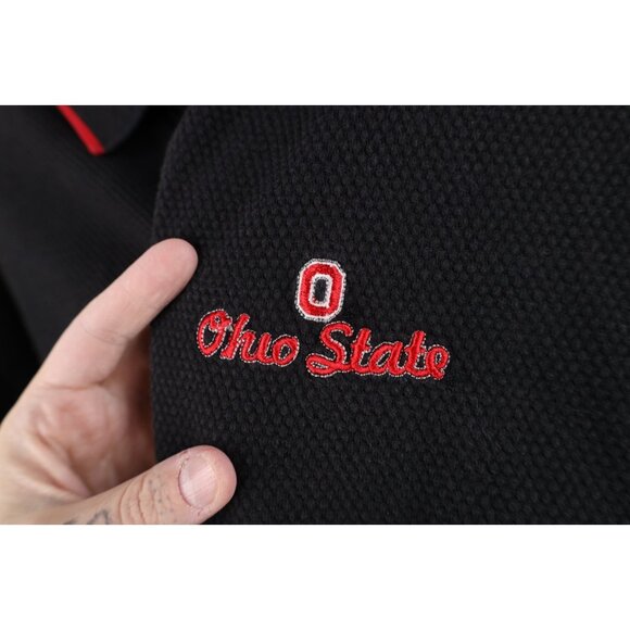 Vtg 90s Y2K Mens Medium Faded Ohio State University Thermal Knit Golf Polo Black - Picture 4 of 13